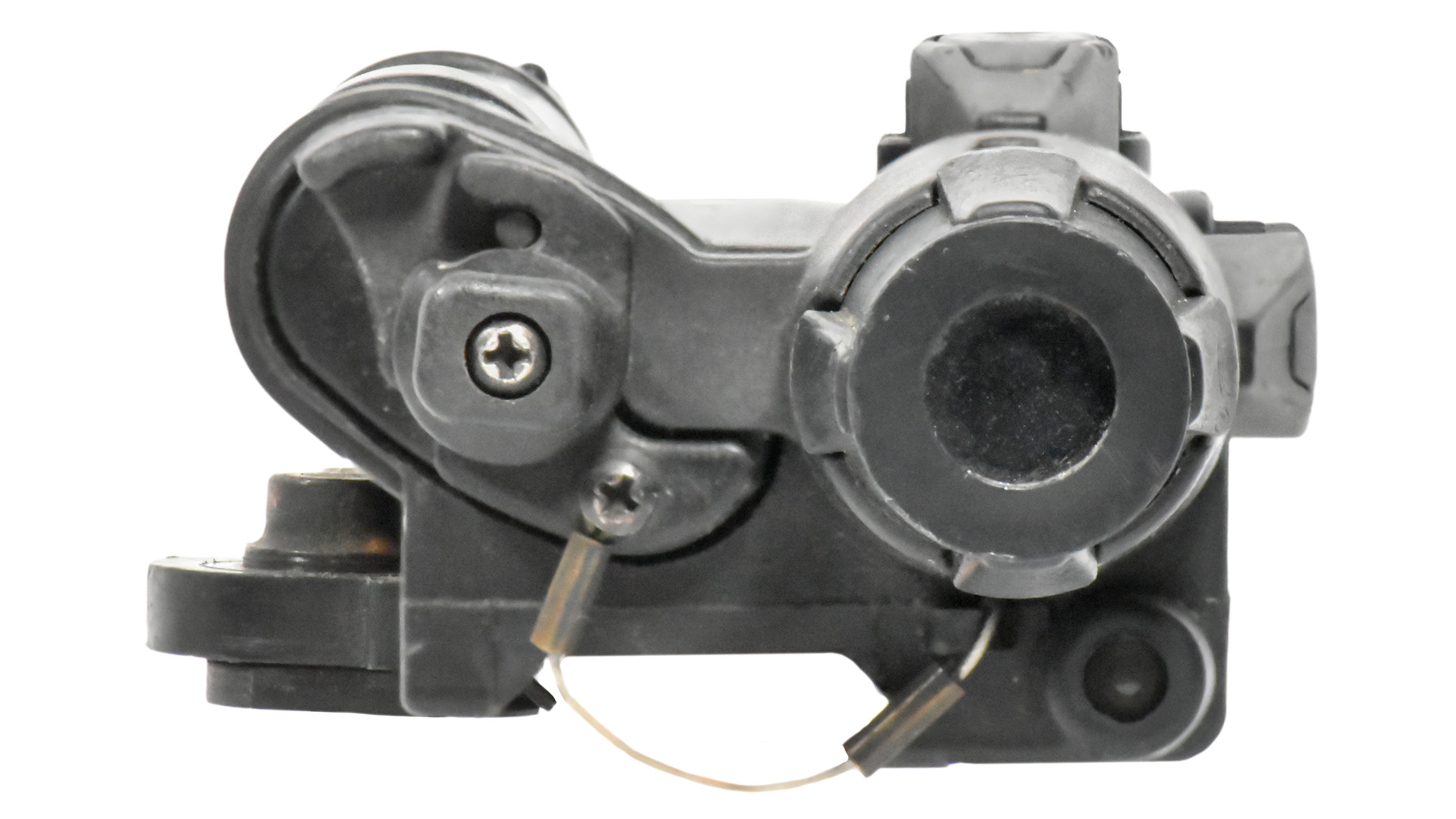 Close-up of a Variable Intensity Tactical Illuminating Laser-2 device, showcasing its design and features.