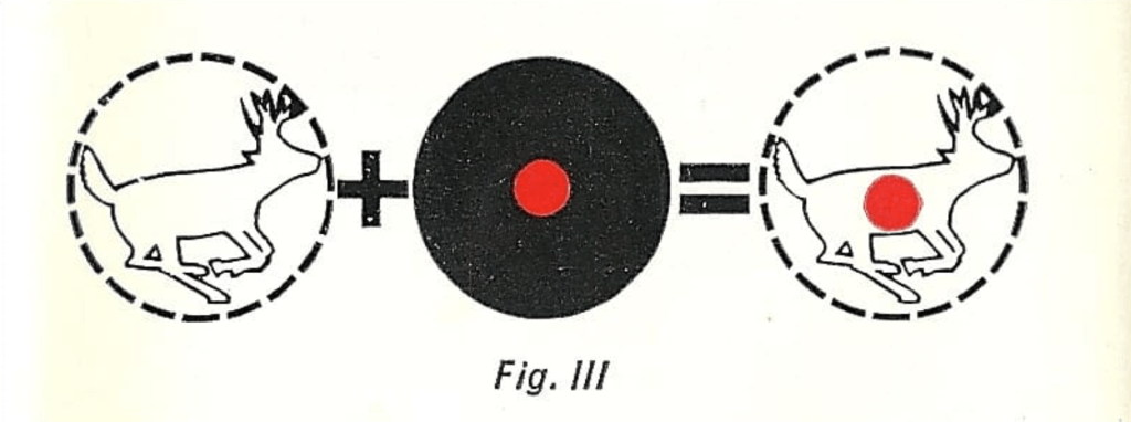 Illustration depicting a target and the outline of a dog with a focus on aiming, suggesting a target shooting scenario.
