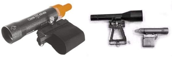 Image showing two different optical sights, one on the left with an orange tip and the other on the right featuring a more traditional design.