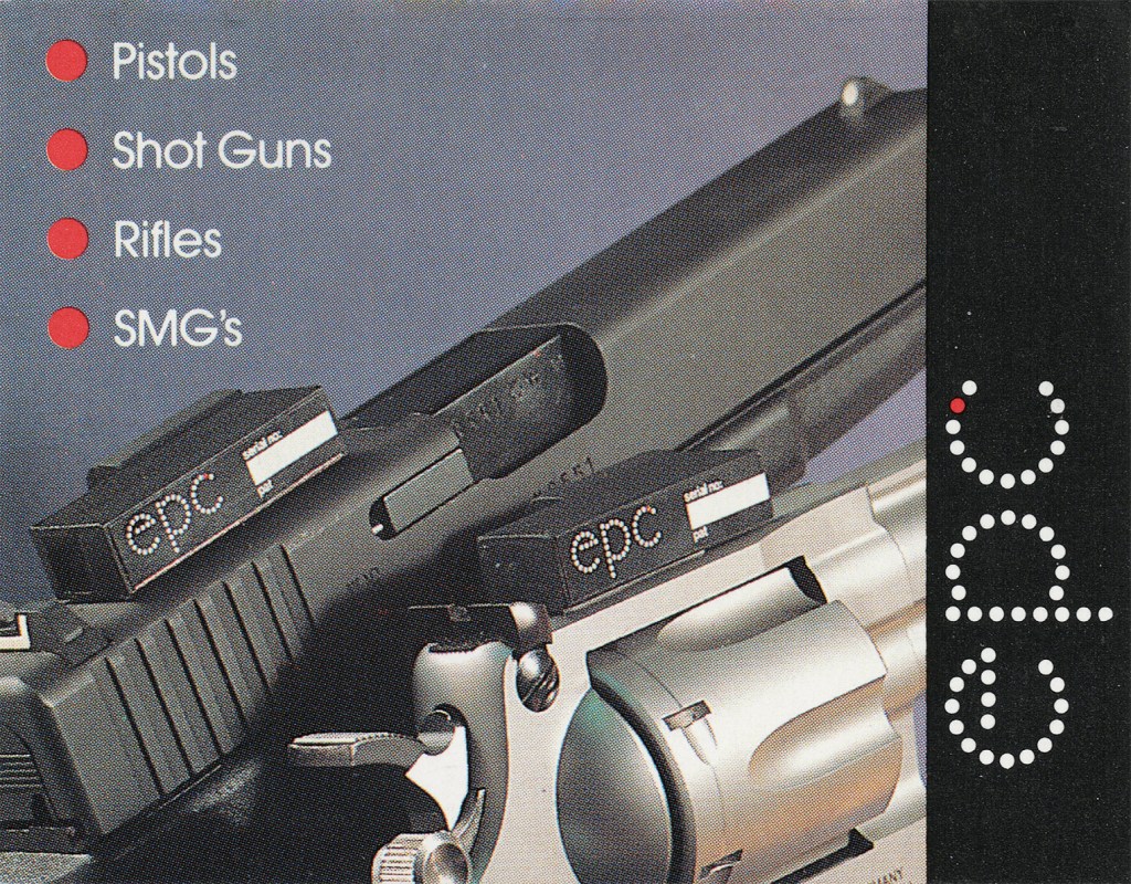 Close-up image of handguns and a revolver with bullet features, including categories like Pistols, Shot Guns, Rifles, and SMGs listed.