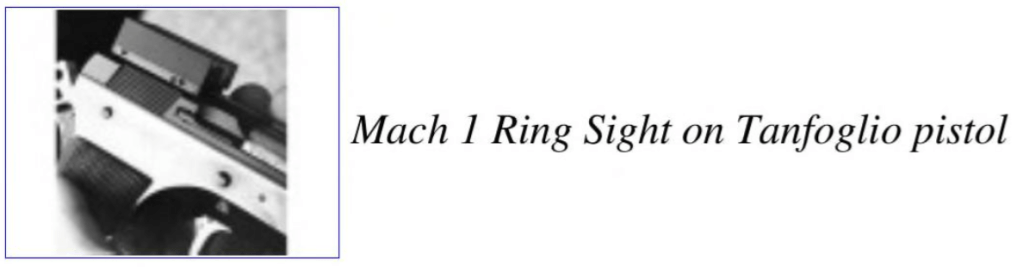 Close-up of a Mach 1 Ring Sight mounted on a Tanfoglio pistol.